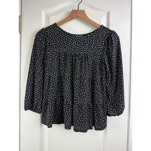 Monteau Los Angeles Women's Black White Tiered Blouse 3/4 Sleeve Size S Small